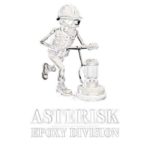 Asterisk Epoxy Division mascot running a floor grinder